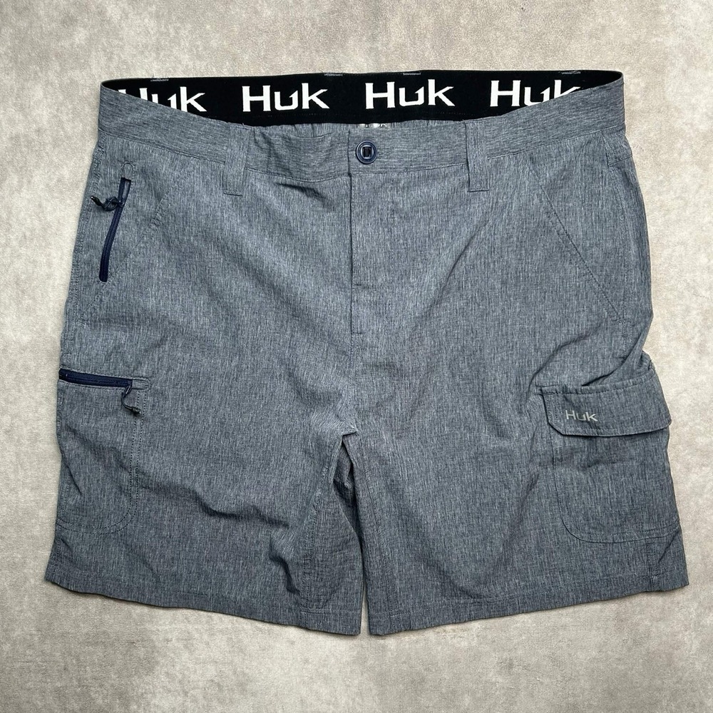 HUK Mens 8.5" A1A Quick Dry Performance Fishing Shorts Grey Heather XL